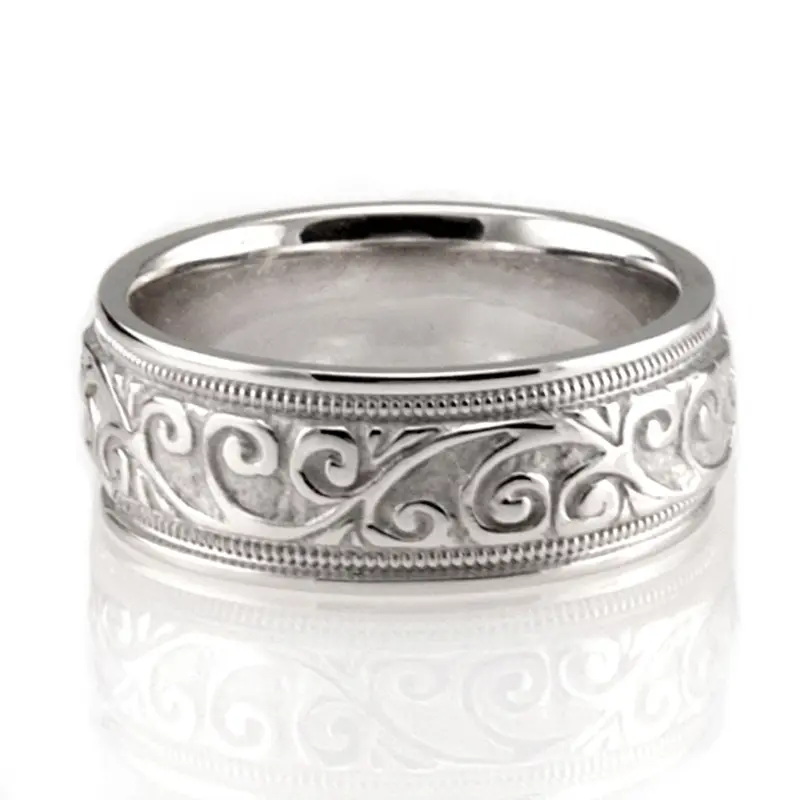 10K white gold 6.5mm high polish hand-made-antique-wedding-band - alternate view 2