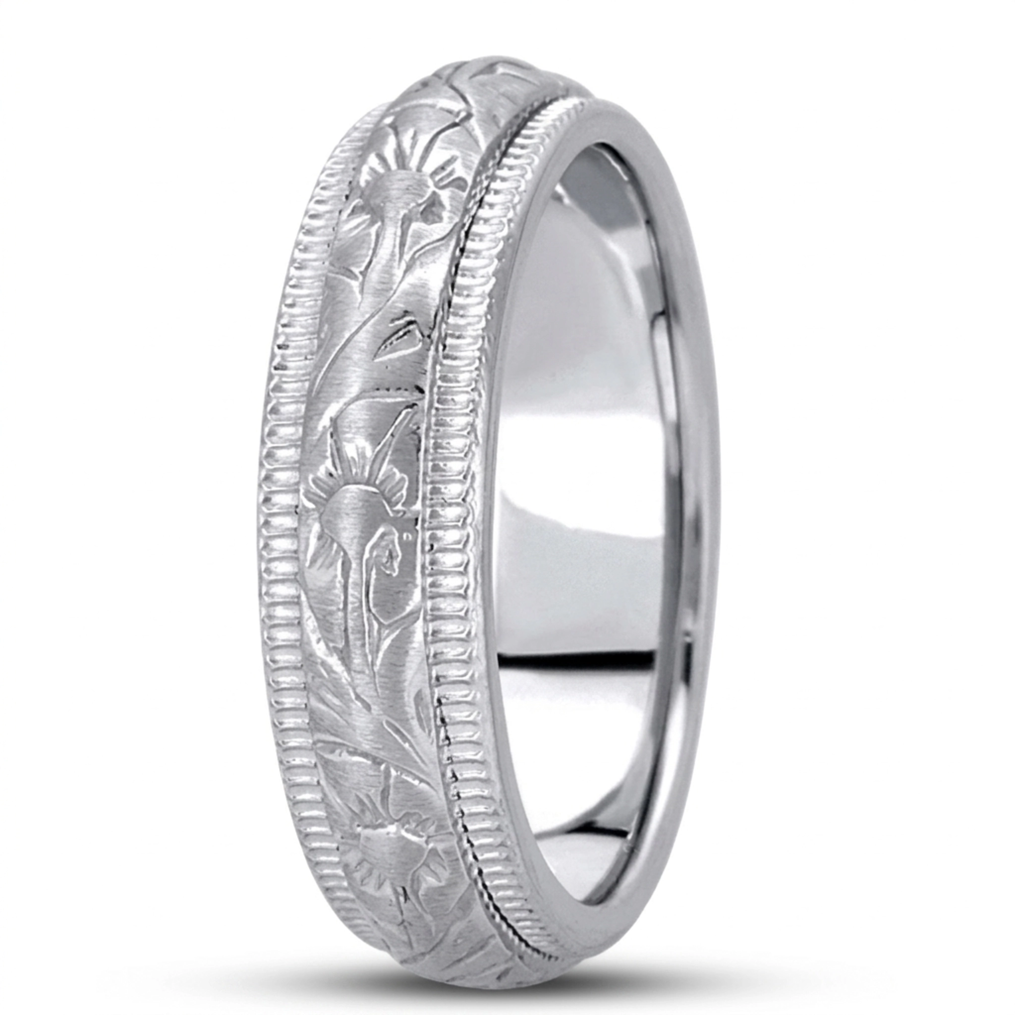 10K white gold 6mm. cross satin hand-made-antique-wedding-band - alternate view 3
