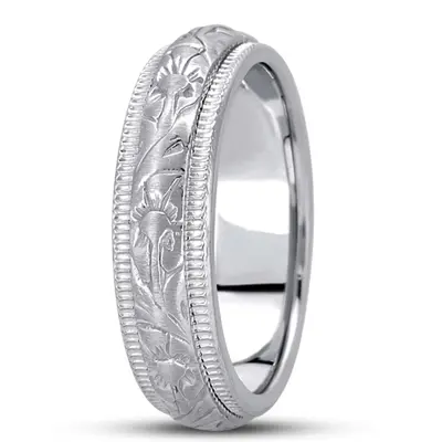 10K white gold 6mm. cross satin hand-made-antique-wedding-band - alternate view 3 thumbnail