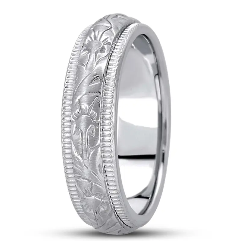 14K white gold 6mm. cross satin hand-made-antique-wedding-band - alternate view 3