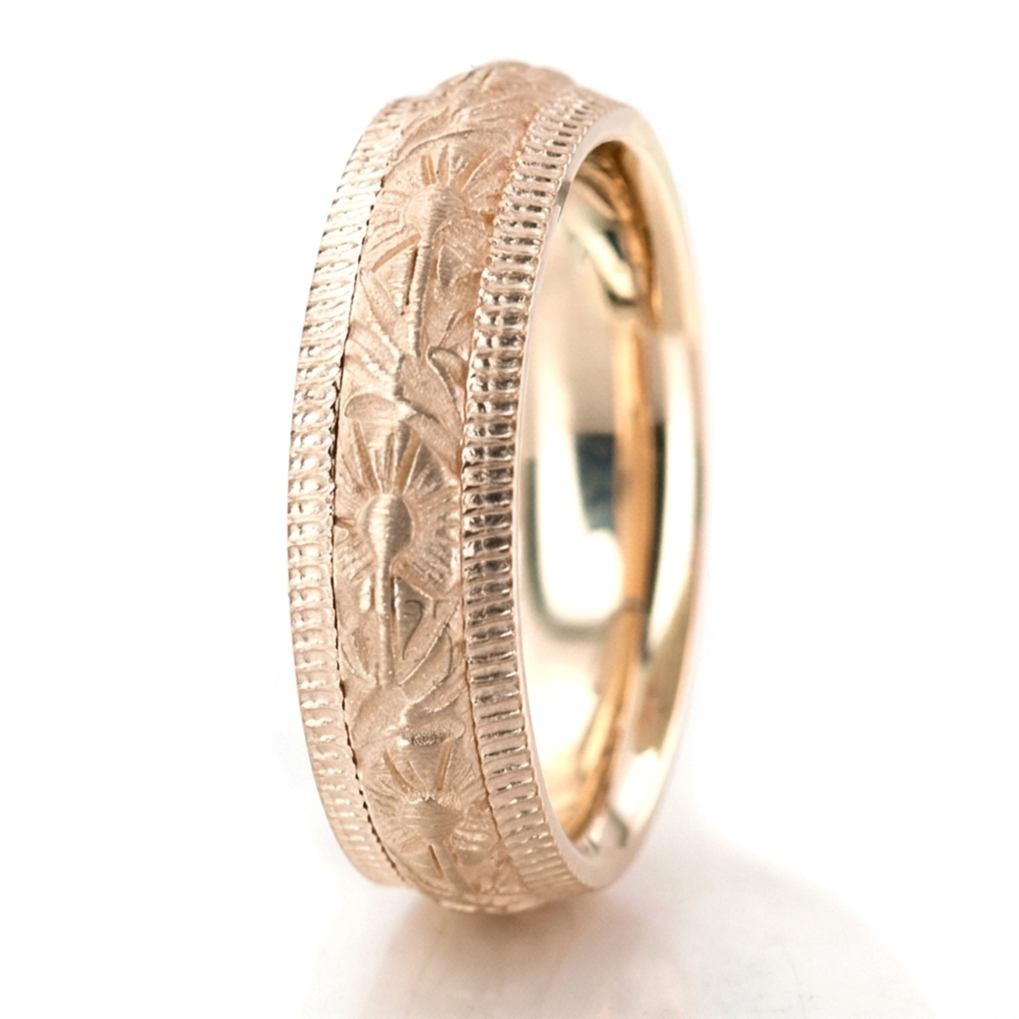 10K yellow gold 7mm. cross satin hand-made-antique-wedding-band - alternate view 4