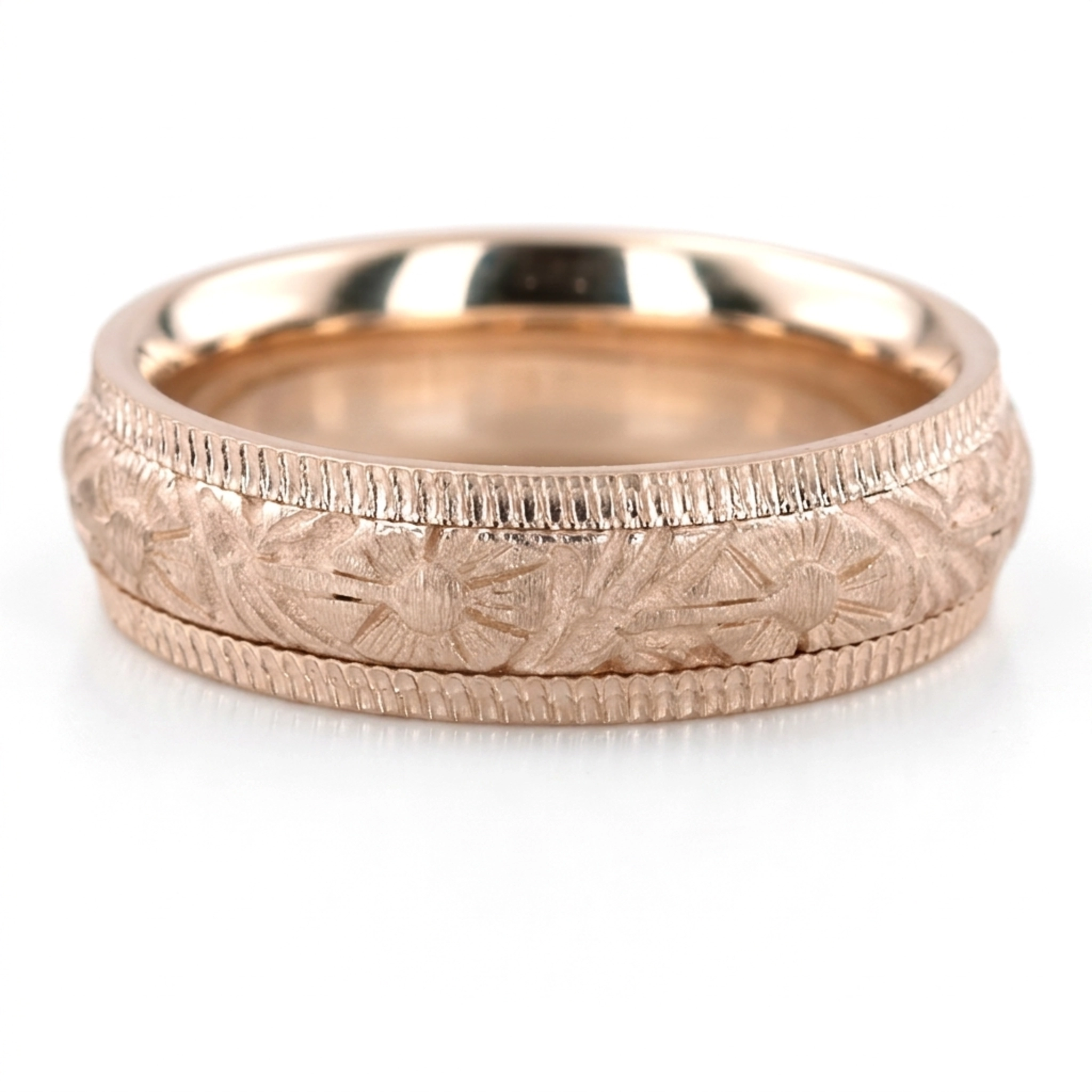 10K yellow gold 6mm. cross satin hand-made-antique-wedding-band - main view