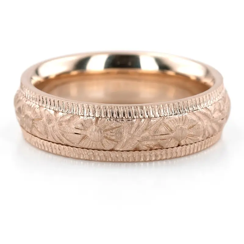 14K yellow gold 6mm. cross satin hand-made-antique-wedding-band - main view