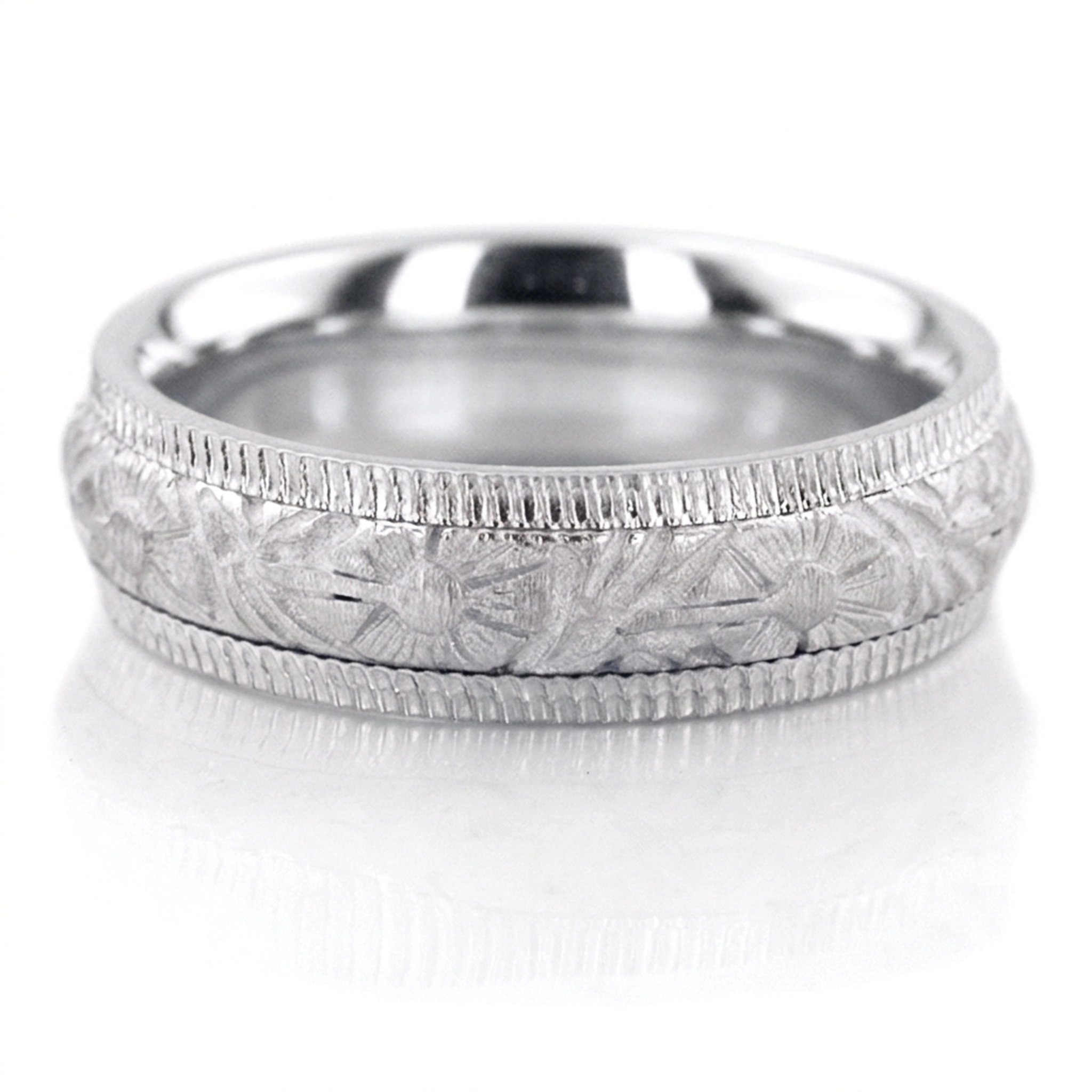 10K white gold 6mm. cross satin hand-made-antique-wedding-band - alternate view 2