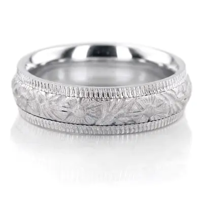 10K white gold 6mm. cross satin hand-made-antique-wedding-band - alternate view 2 thumbnail