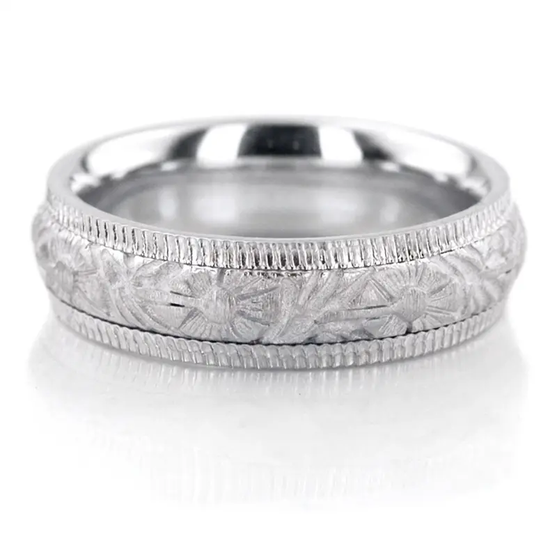 14K white gold 6mm. cross satin hand-made-antique-wedding-band - alternate view 2