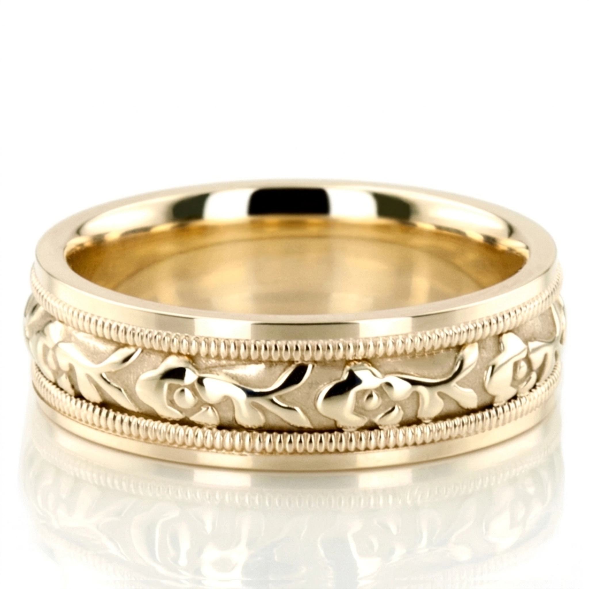 10K yellow gold 6.5mm high polish hand-made-antique-wedding-band - main view