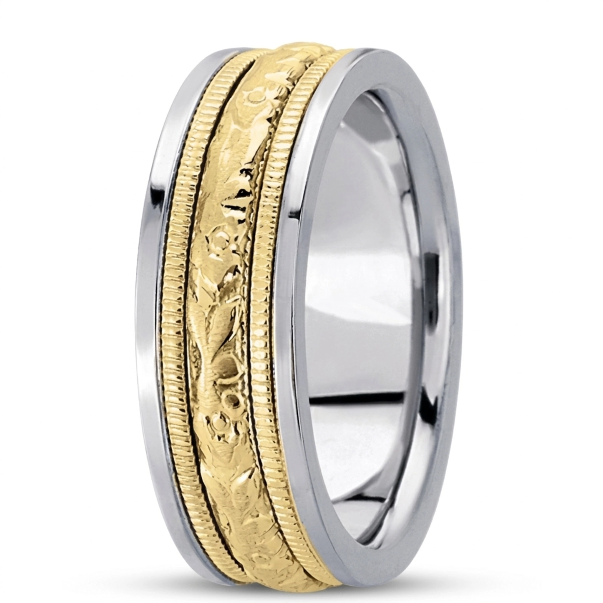 10K white-yellow-white gold 7.5mm. satin hand-made-antique-wedding-band - alternate view 4