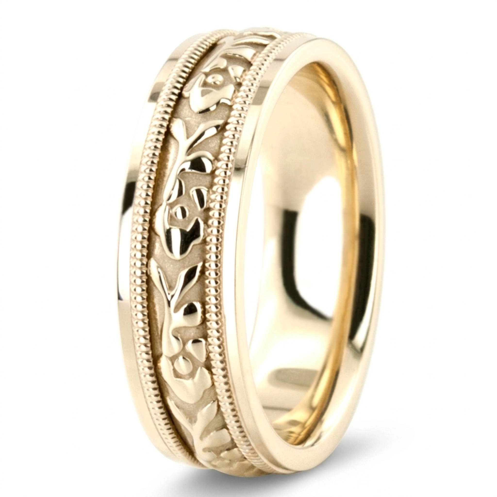 10K yellow gold 6.5mm high polish hand-made-antique-wedding-band - alternate view 6