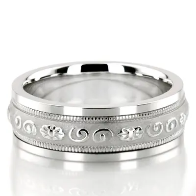 14K white gold 7mm. high polish hand-made-antique-wedding-band - main view thumbnail