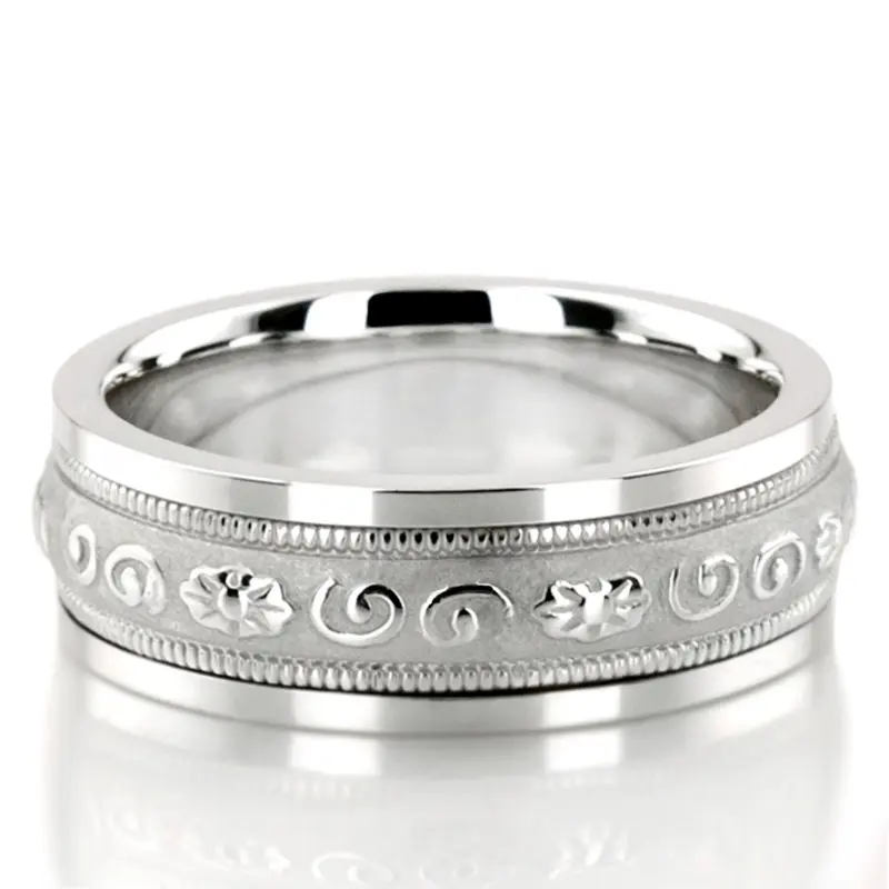 10K white gold 7mm. high polish hand-made-antique-wedding-band - main view