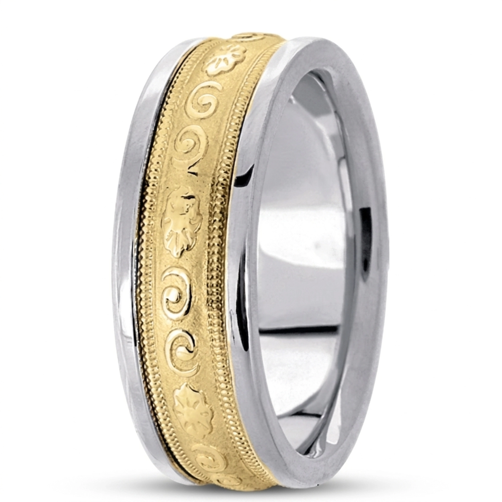 14K white-yellow-white gold 8mm. high polish hand-made-antique-wedding-band - alternate view 3