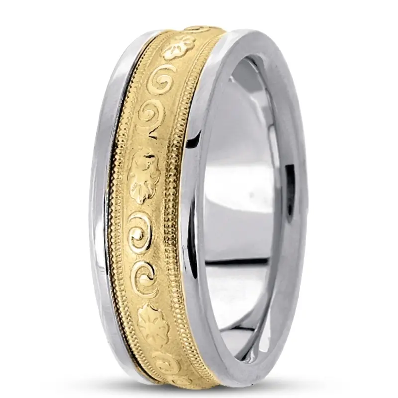 10K white-yellow-white gold 8mm. high polish hand-made-antique-wedding-band - alternate view 3
