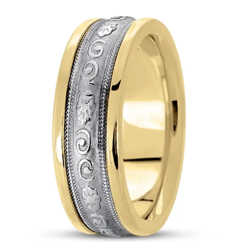 10K yellow-white-yellow gold 8mm. high polish hand-made-antique-wedding-band - alternate view 5