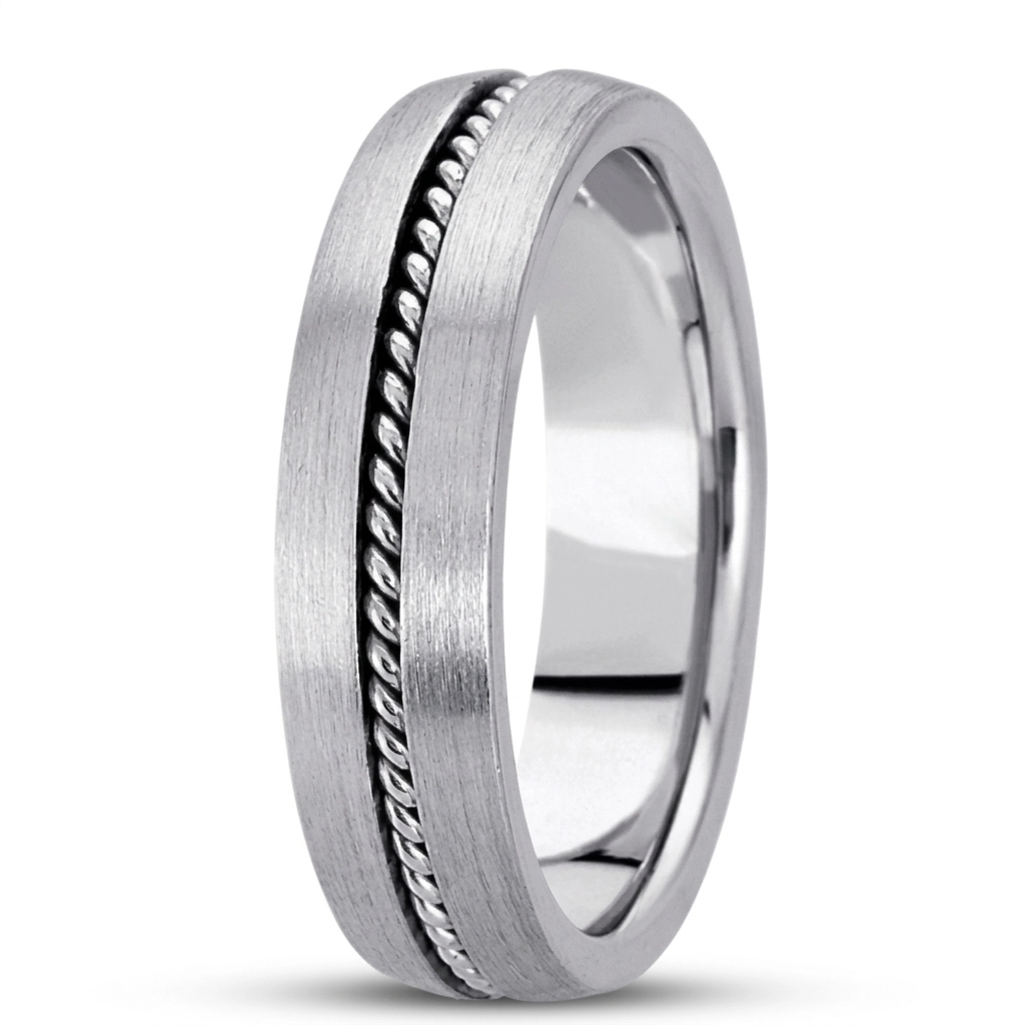 10K white gold 7mm. satin hand-made-hand-woven-wedding-band - alternate view 4