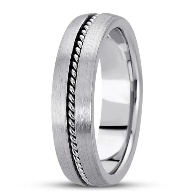 10K white gold 7mm. satin hand-made-hand-woven-wedding-band - alternate view 4