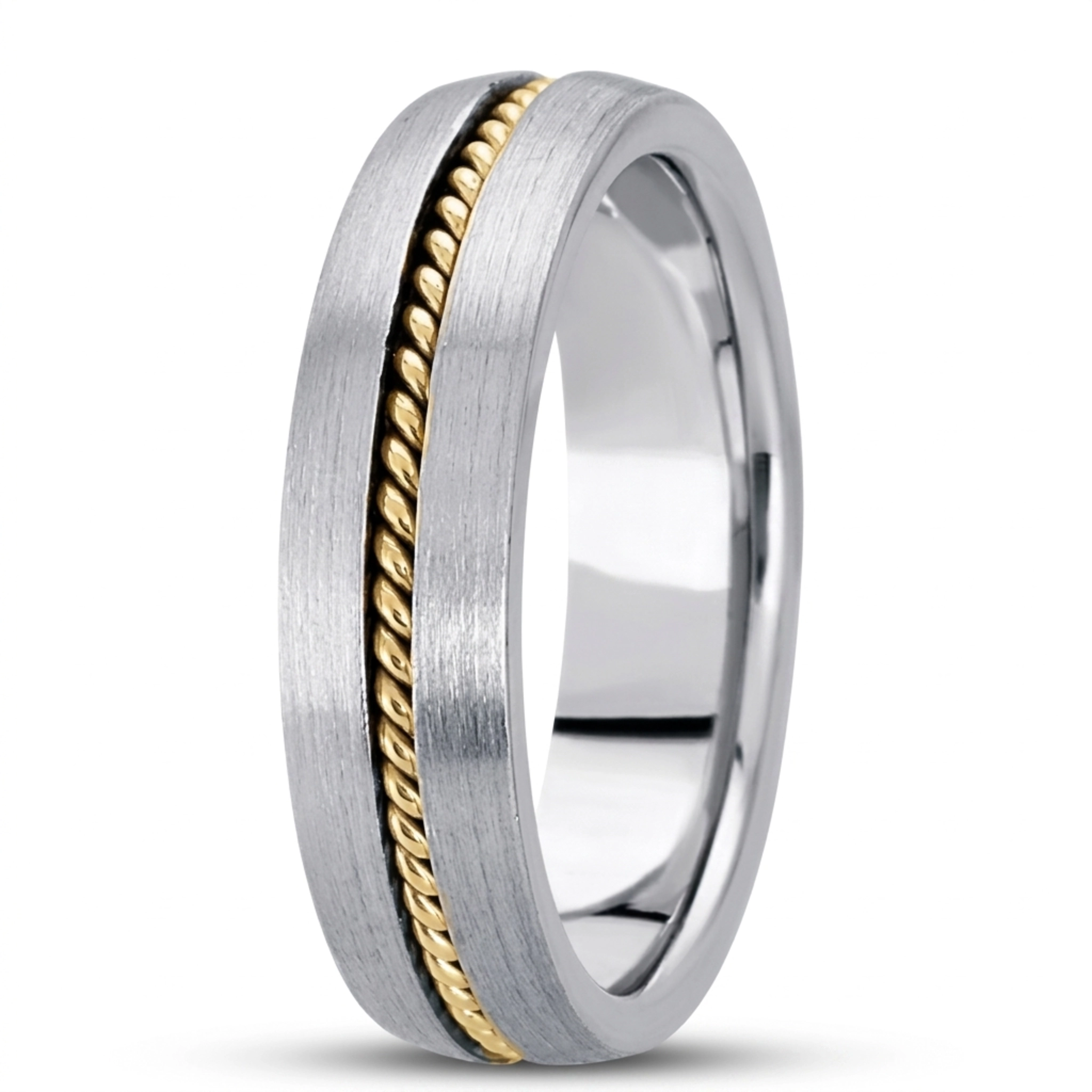10K white-yellow-white gold 7mm. satin hand-made-hand-woven-wedding-band - alternate view 3