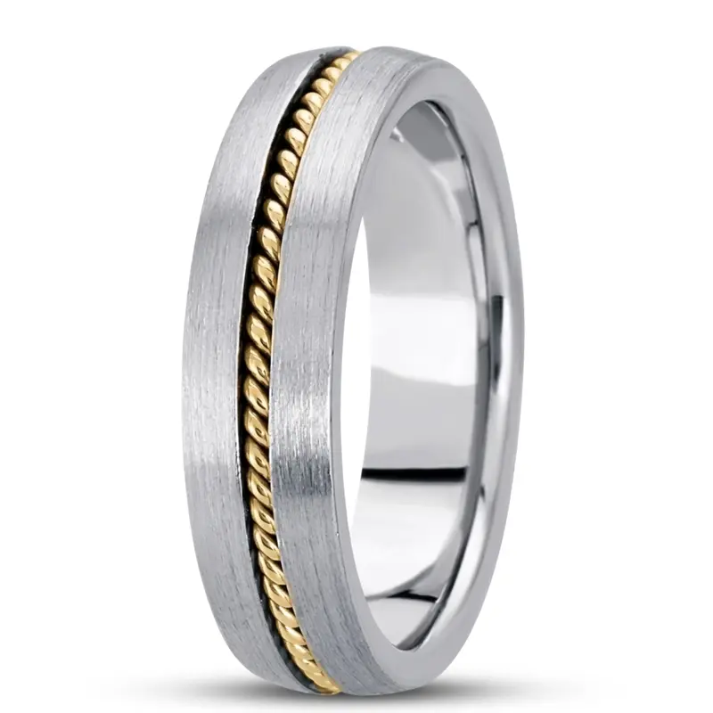 10K white-yellow-white gold 7mm. satin hand-made-hand-woven-wedding-band - alternate view 3