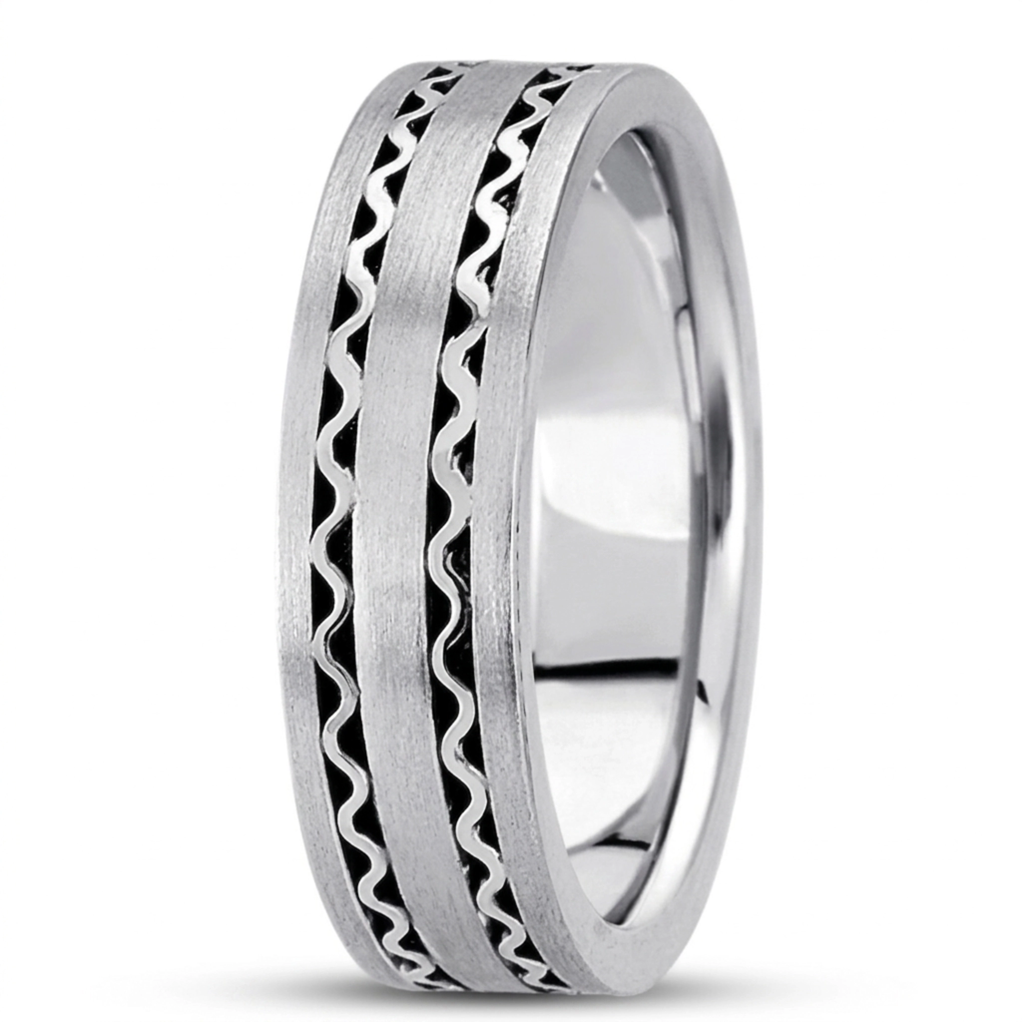 10K white gold 6.5mm satin hand-made-contemporary-wedding-band - alternate view 3