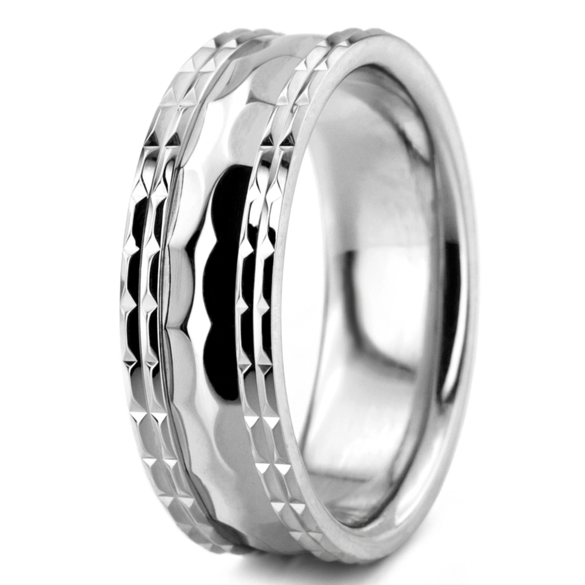 10K white gold 8mm. high polish hand-made-wedding-bands - alternate view 4