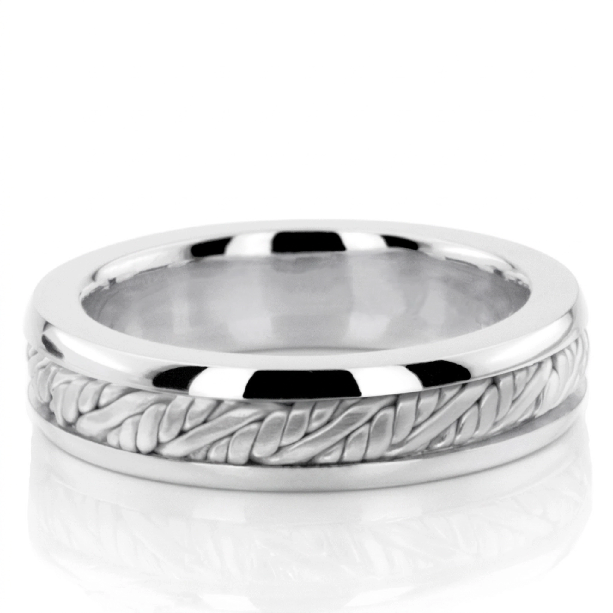 10K white gold 6mm. satin hand-made-wedding-band-round-finish - main view