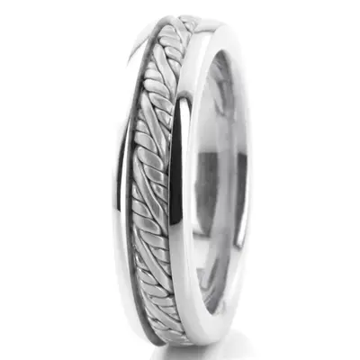 10K white gold 6mm. satin hand-made-wedding-band-round-finish - alternate view 4 thumbnail