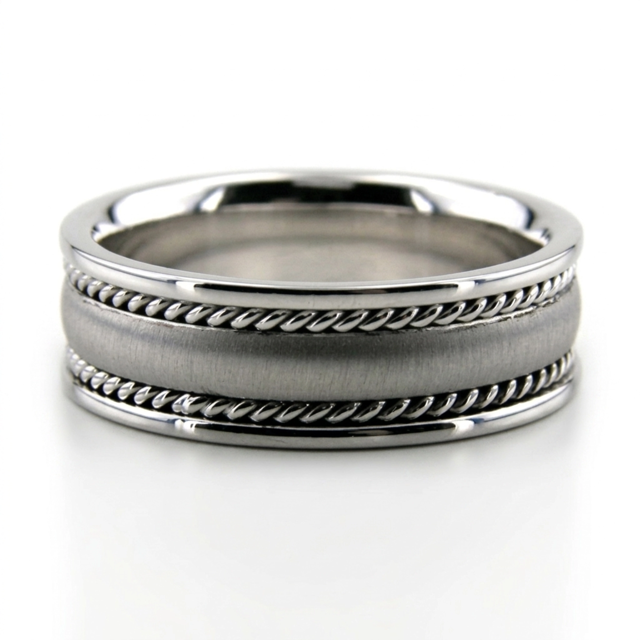 10K white gold 7mm. cross satin hand-made-wedding-band - alternate view 4
