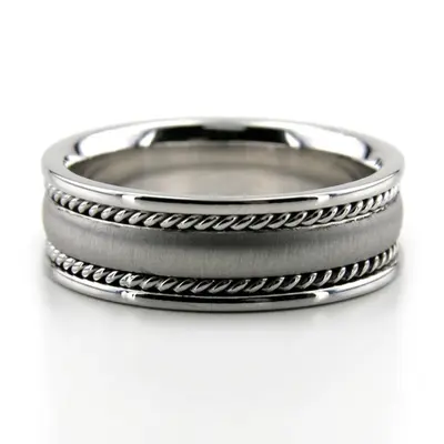 10K white gold 7mm. cross satin hand-made-wedding-band - alternate view 4 thumbnail