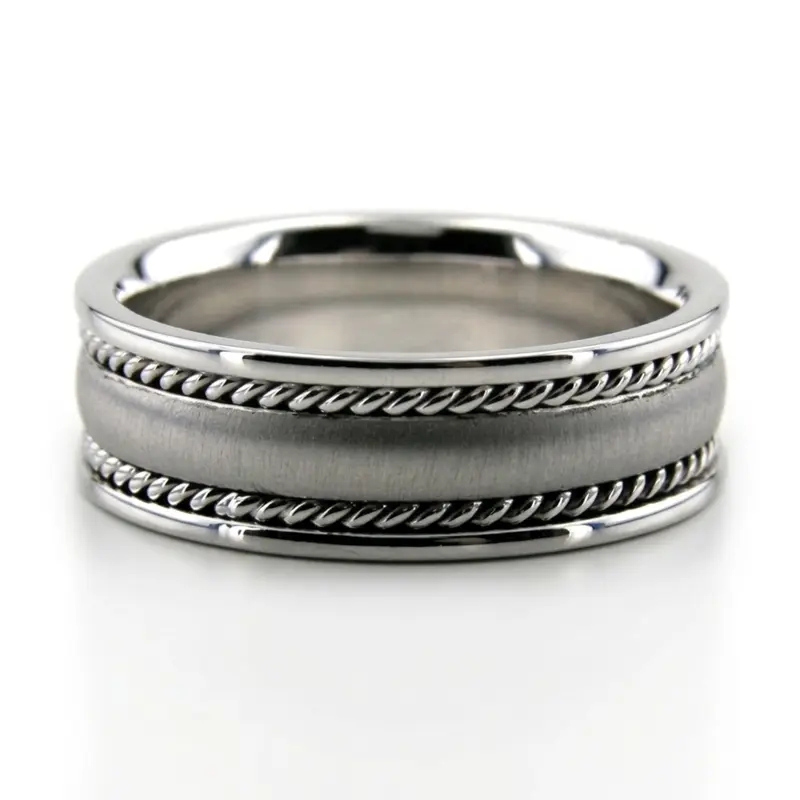 14K white gold 7mm. cross satin hand-made-wedding-band - alternate view 4