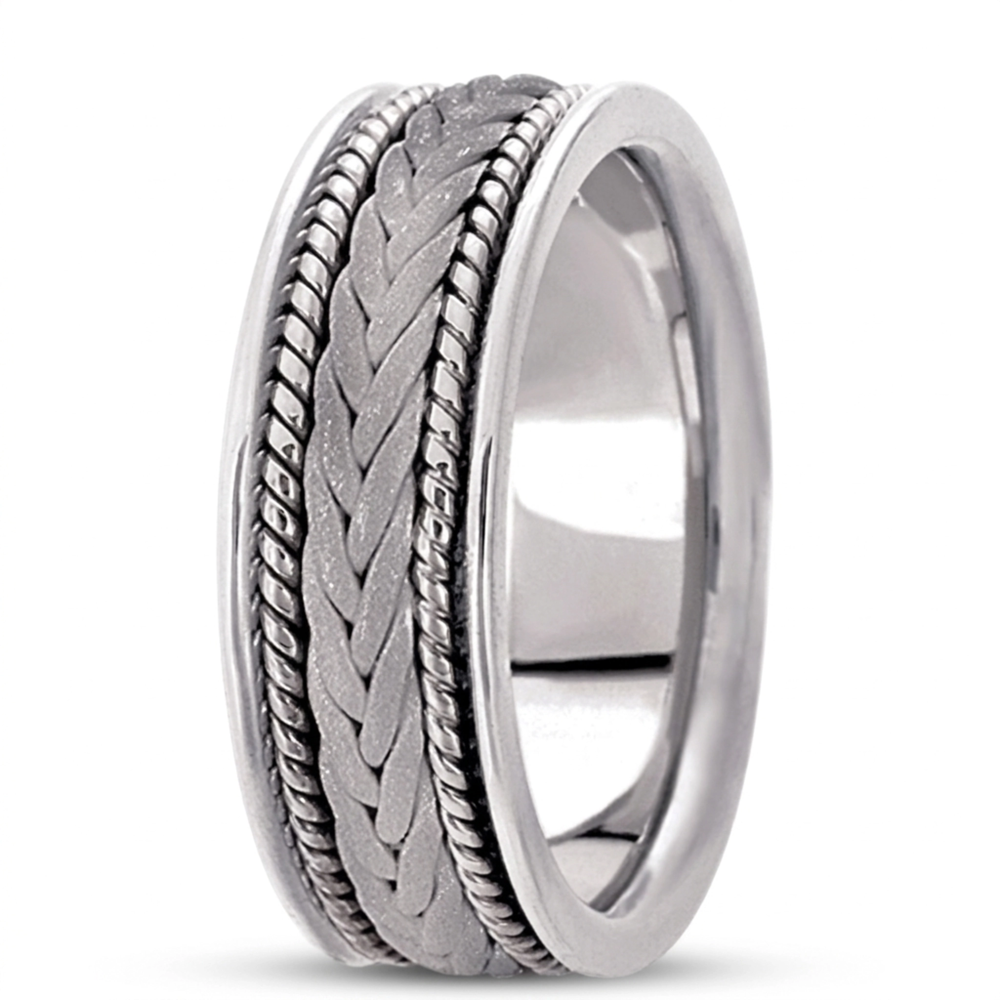 10K white gold 7mm. sand blast hand-made-woven-wedding-band - alternate view 5