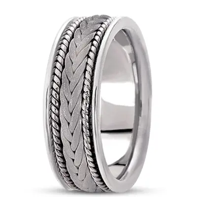 10K white gold 7mm. sand blast hand-made-woven-wedding-band - alternate view 5 thumbnail