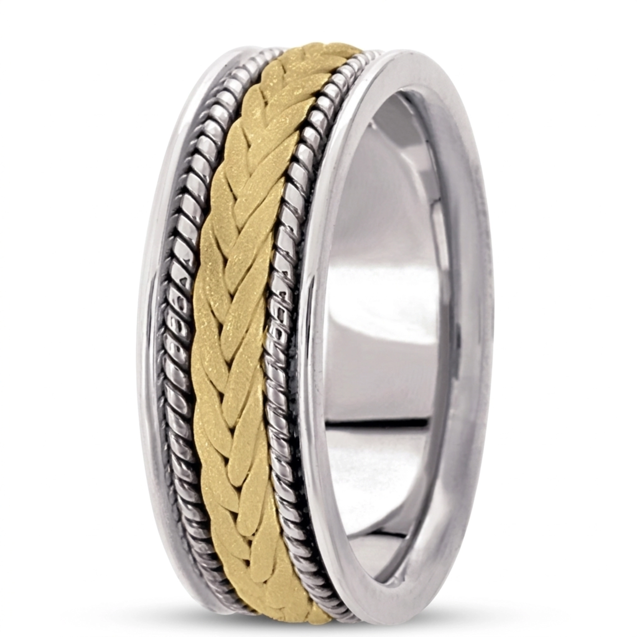 10K white-yellow-white gold 7mm. sand blast hand-made-woven-wedding-band - alternate view 7