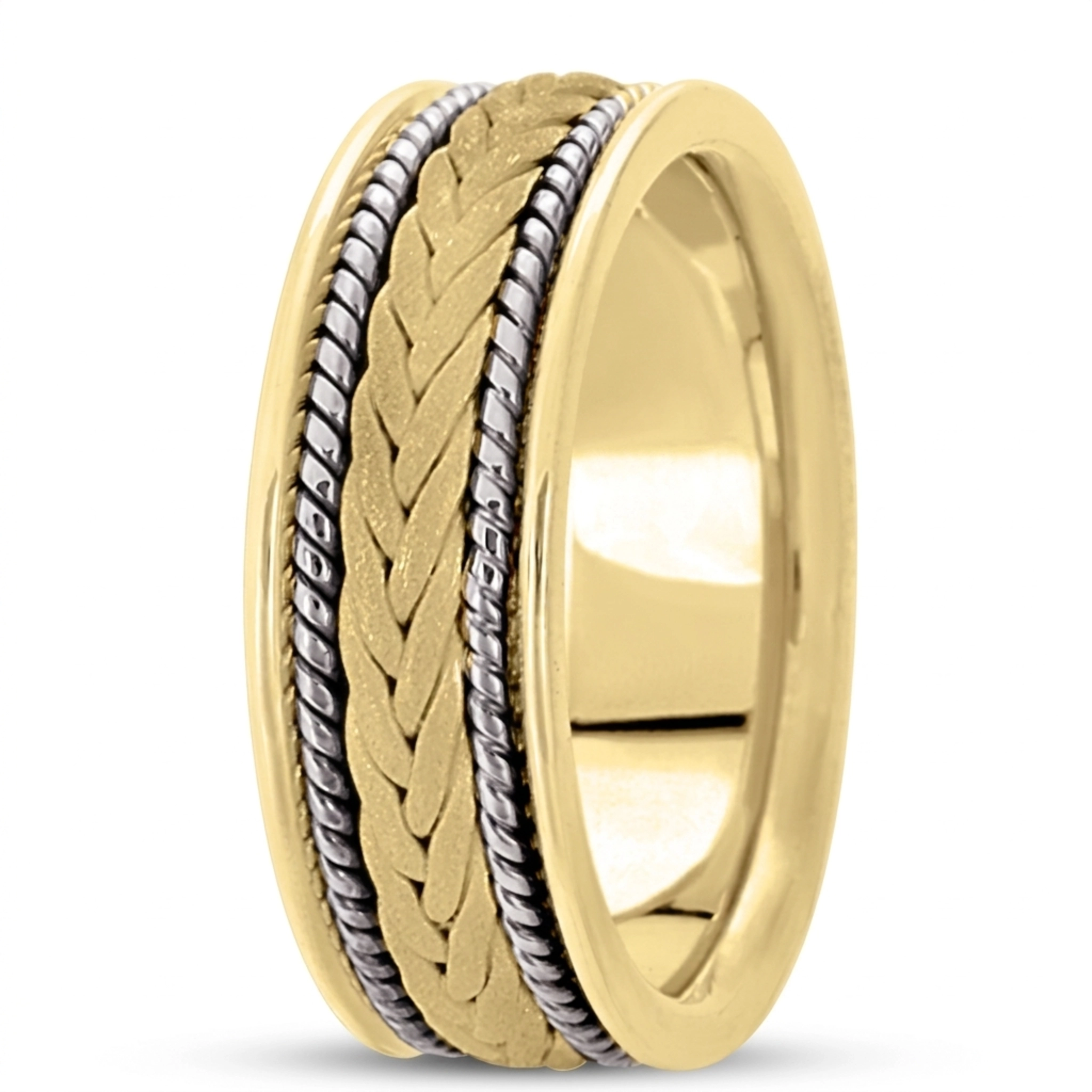 10K y-w-y-w-y gold 7mm. sand blast hand-made-woven-wedding-band - alternate view 9
