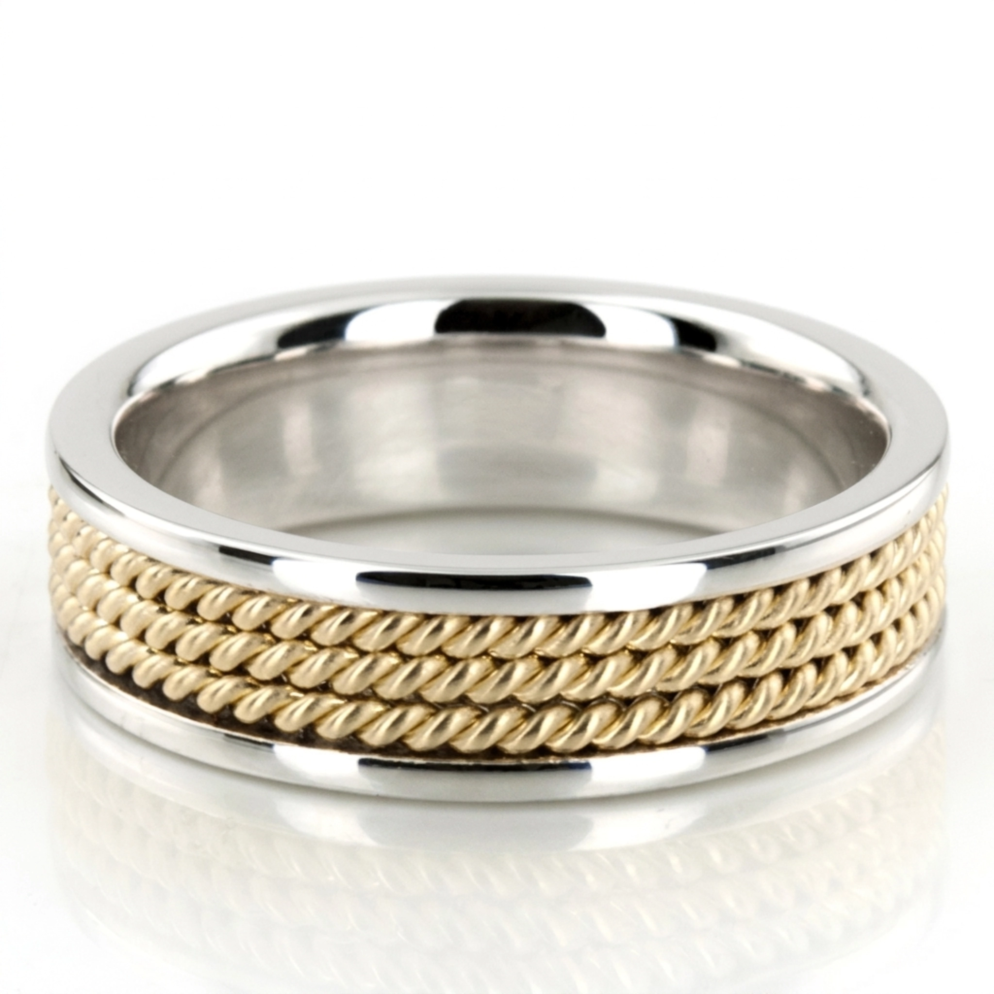 10K white-yellow-white gold 6mm. high polish hand-made-woven-wedding-band - alternate view 3