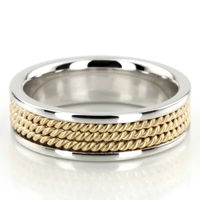 10K white-yellow-white gold 6mm. high polish hand-made-woven-wedding-band - alternate view 3 thumbnail