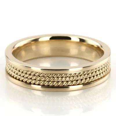10K yellow gold 5mm. high polish hand-made-woven-wedding-band - alternate view 5 thumbnail