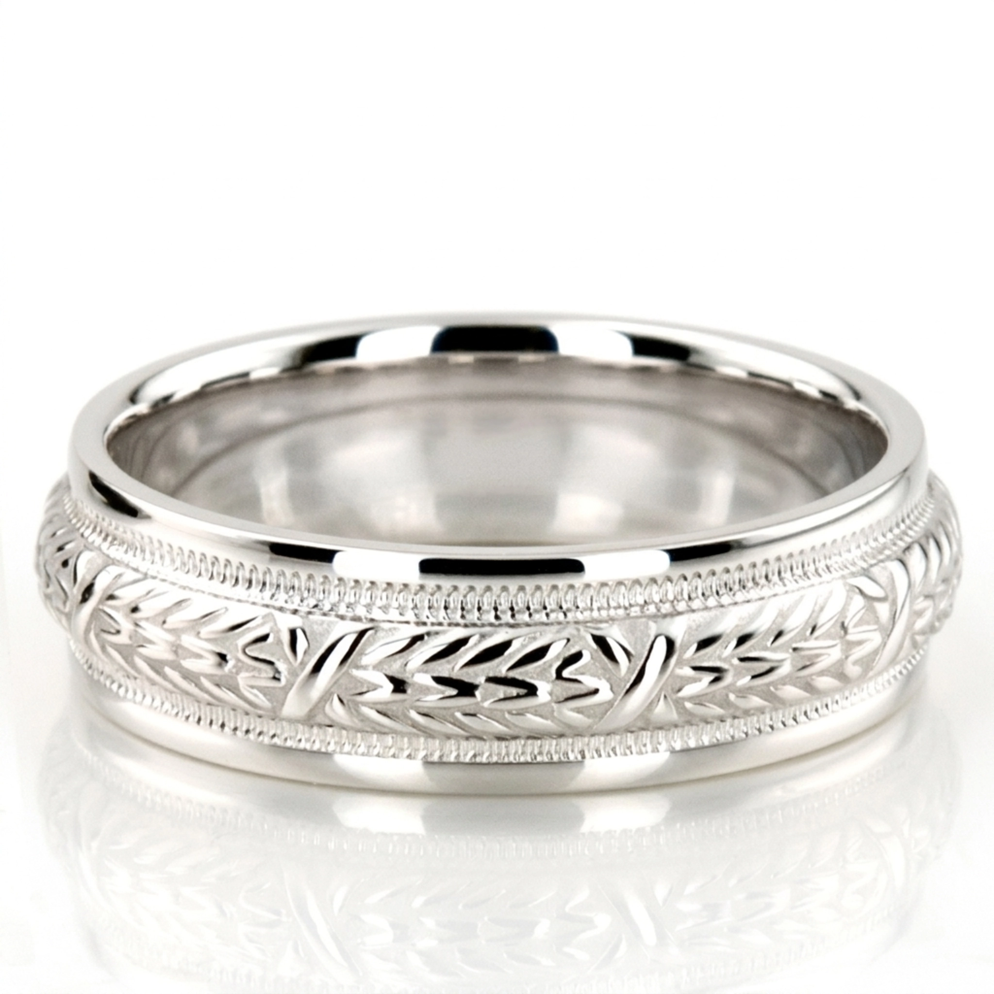 10K white gold 6.5mm high polish hand-made-antique-wedding-band - main view
