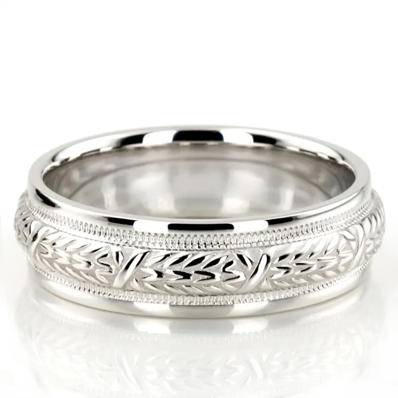 10K white gold 6.5mm high polish hand-made-antique-wedding-band - main view