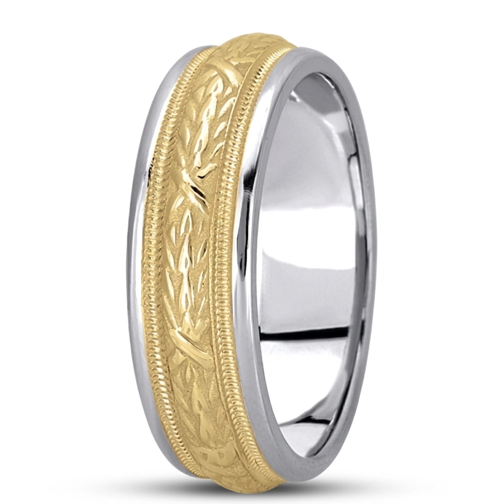 10K white-yellow-white gold 6.5mm high polish hand-made-antique-wedding-band - alternate view 3