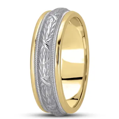 10K yellow-white-yellow gold 6.5mm high polish hand-made-antique-wedding-band - alternate view 5 thumbnail