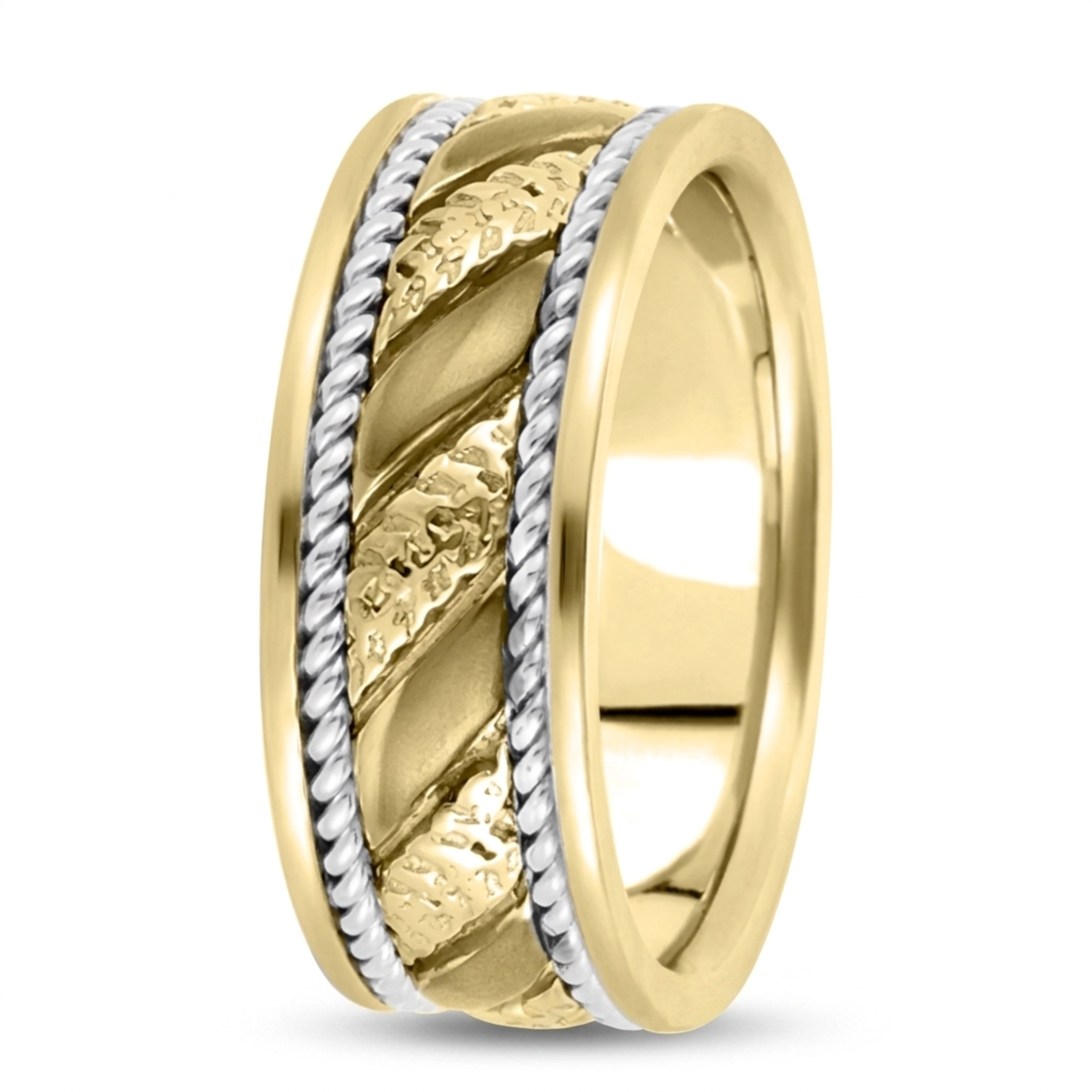 10K y-w-y-w-y gold 9mm. high polish hand-made-hand-woven-wedding-band - alternate view 3