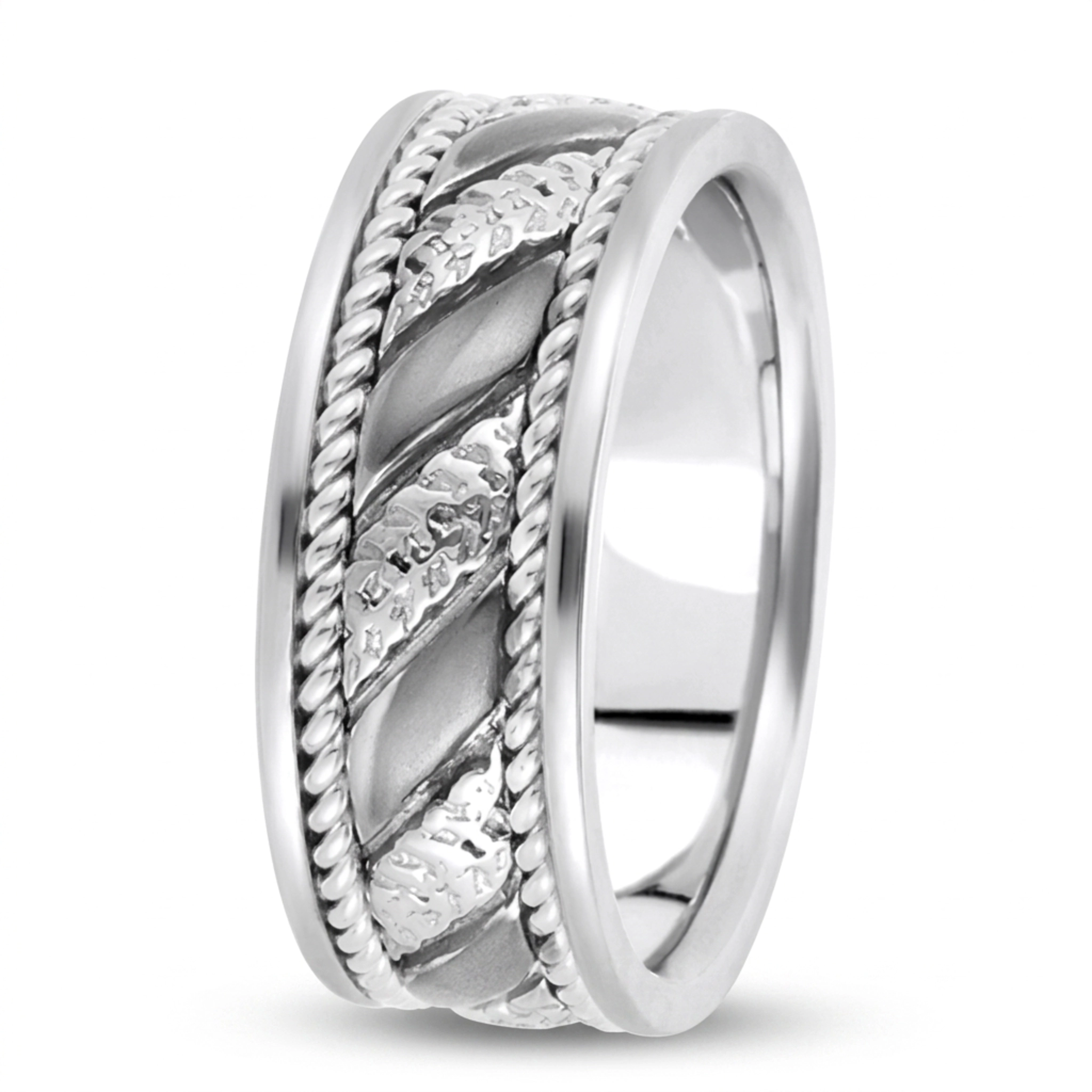 10K white gold 9mm. high polish hand-made-hand-woven-wedding-band - alternate view 4