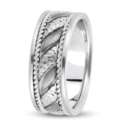10K white gold 9mm. high polish hand-made-hand-woven-wedding-band - alternate view 4 thumbnail