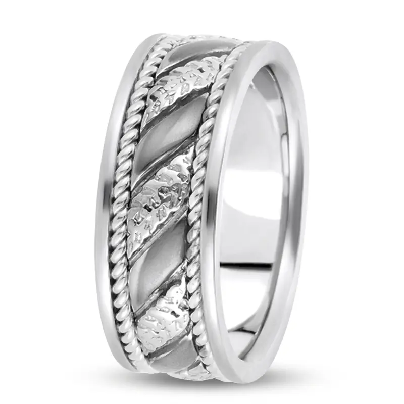 10K white gold 9mm. high polish hand-made-hand-woven-wedding-band - alternate view 4