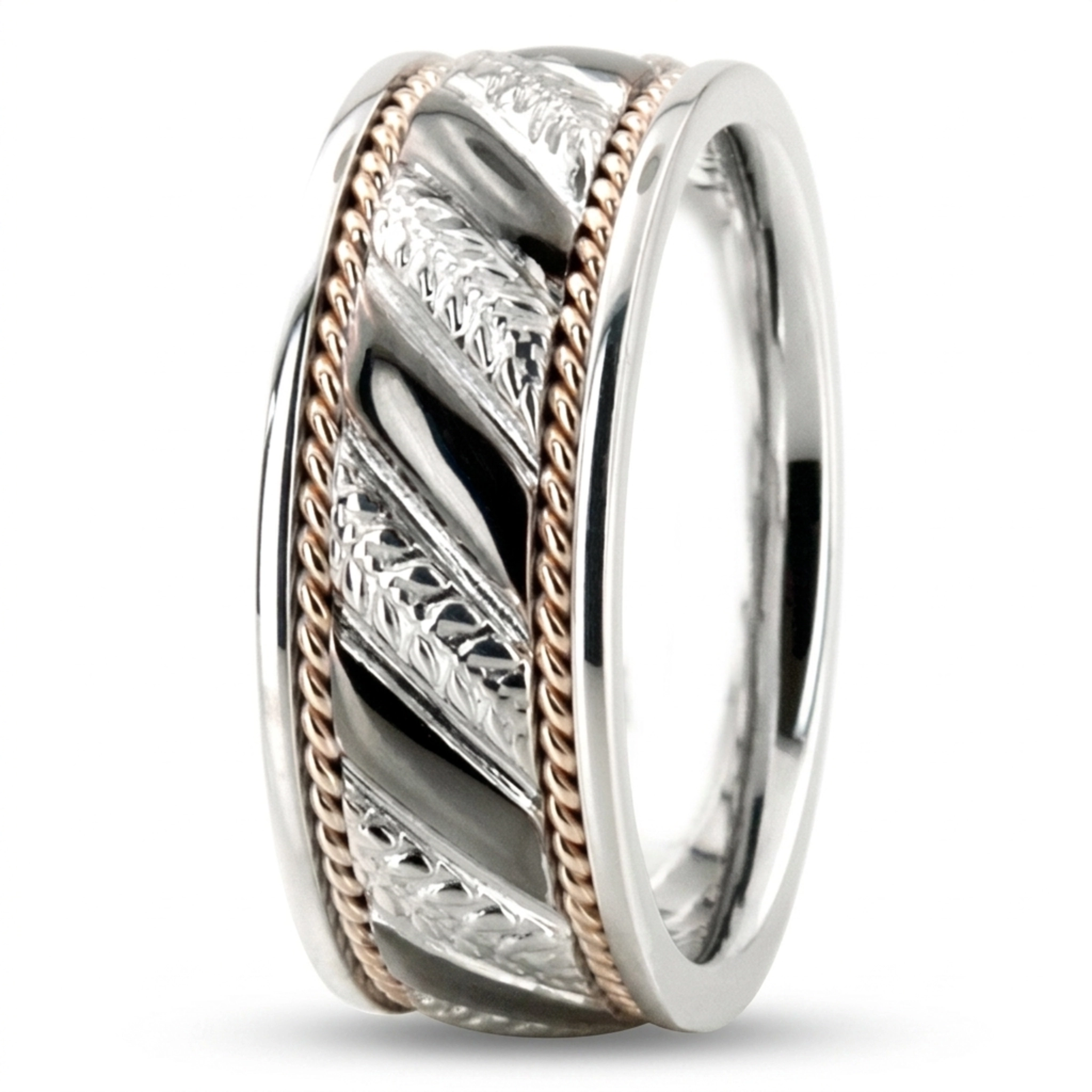 10K w-y-w-y-w gold 9mm. high polish hand-made-hand-woven-wedding-band - alternate view 6