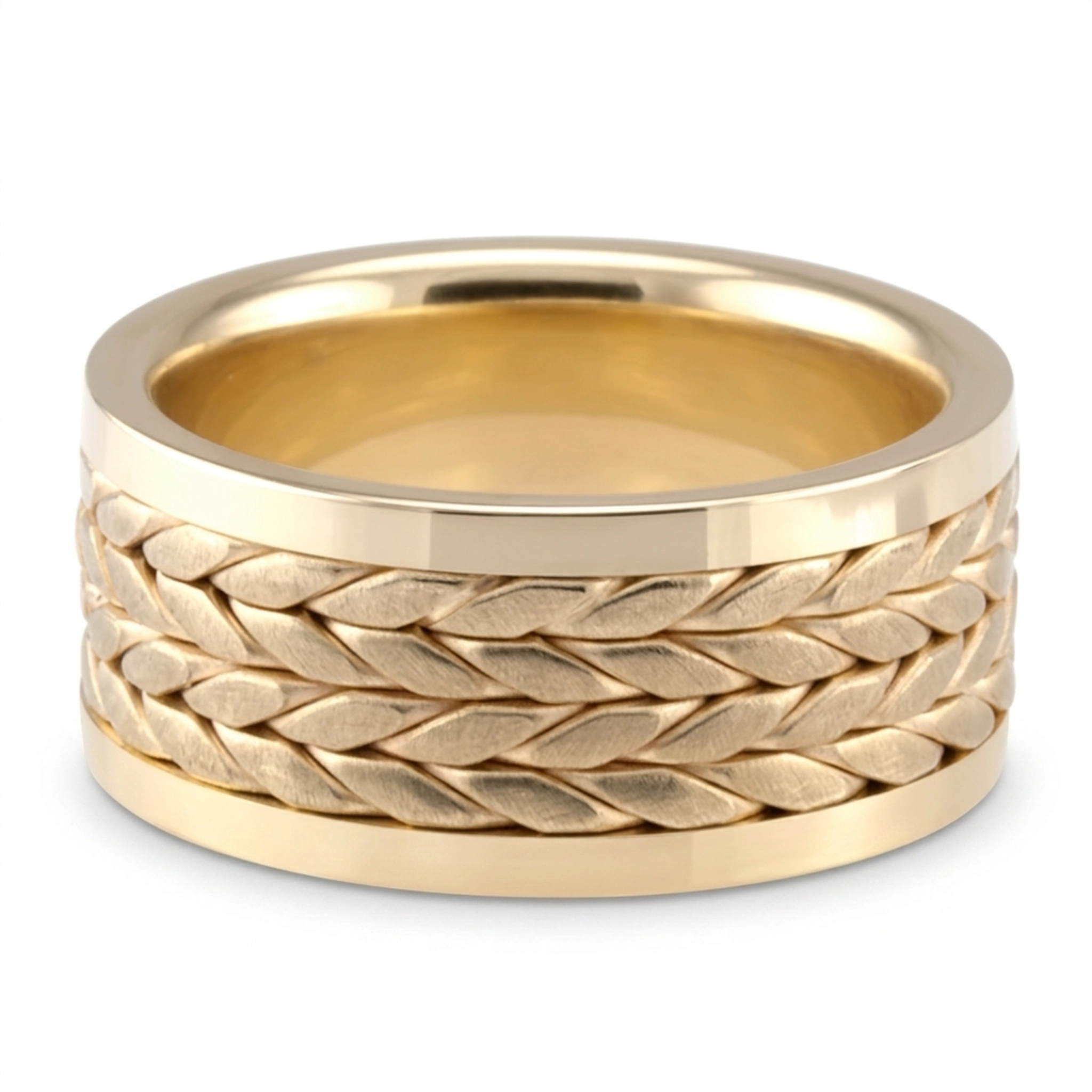10K yellow gold 10mm. satin hand-made-hand-woven-wedding-band - main view