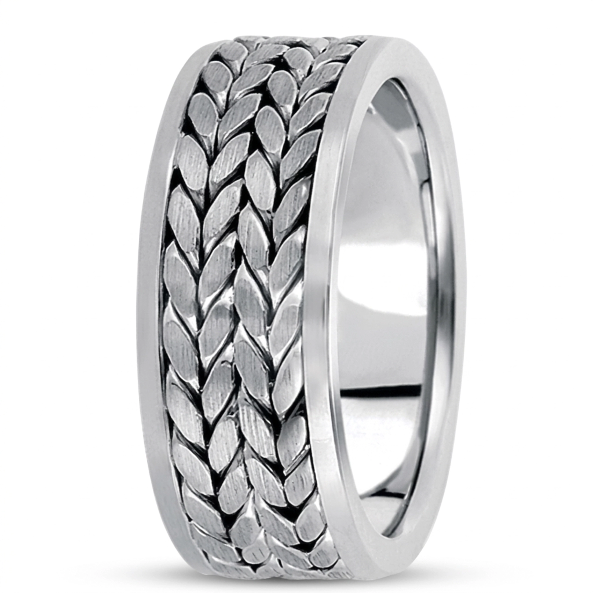 10K white gold 9mm. satin hand-made-hand-woven-wedding-band - alternate view 4