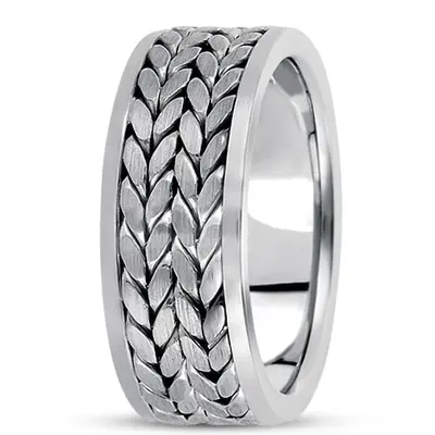 10K white gold 9mm. satin hand-made-hand-woven-wedding-band - alternate view 4 thumbnail
