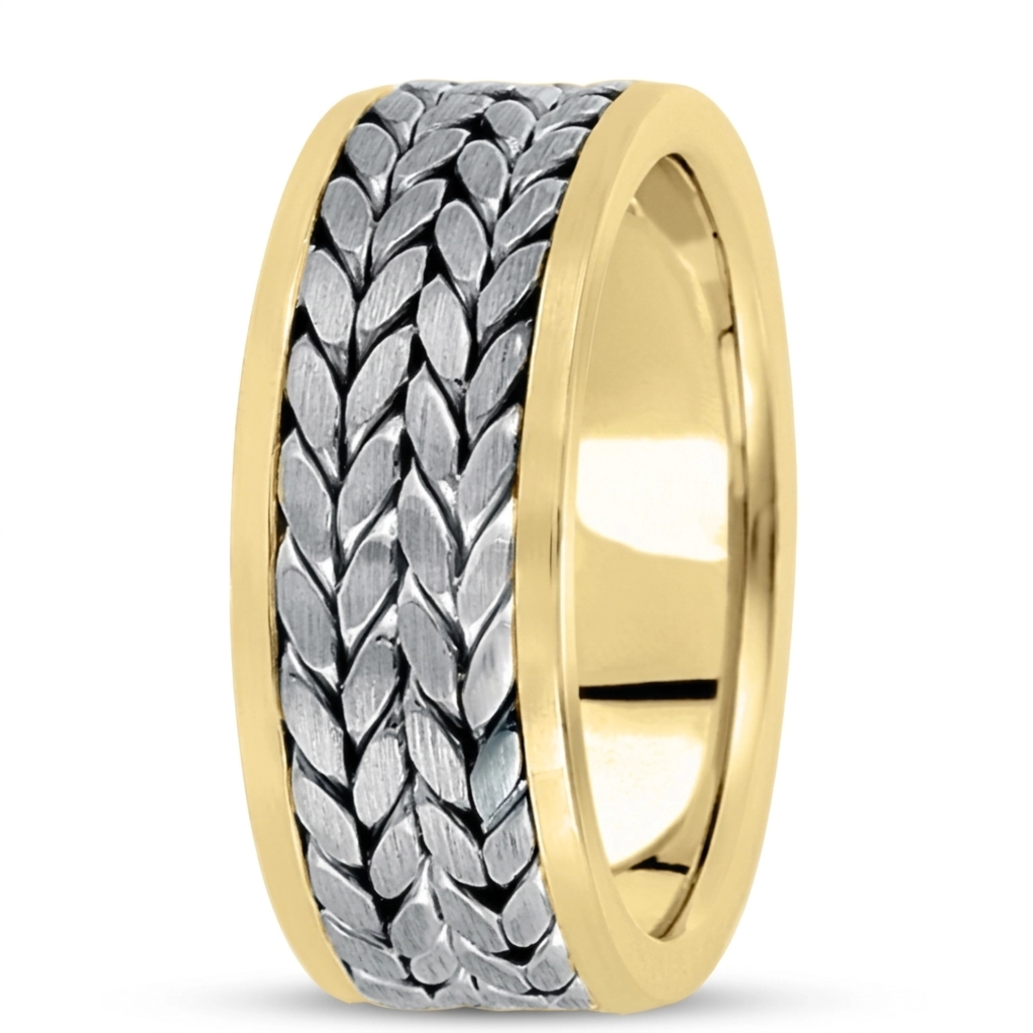 10K yellow-white-yellow gold 9mm. satin hand-made-hand-woven-wedding-band - alternate view 3