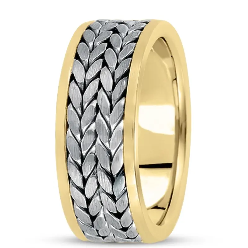 10K yellow-white-yellow gold 9mm. satin hand-made-hand-woven-wedding-band - alternate view 3